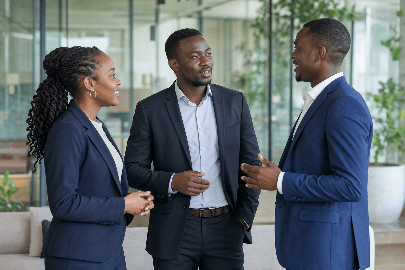 African platform team talking together
